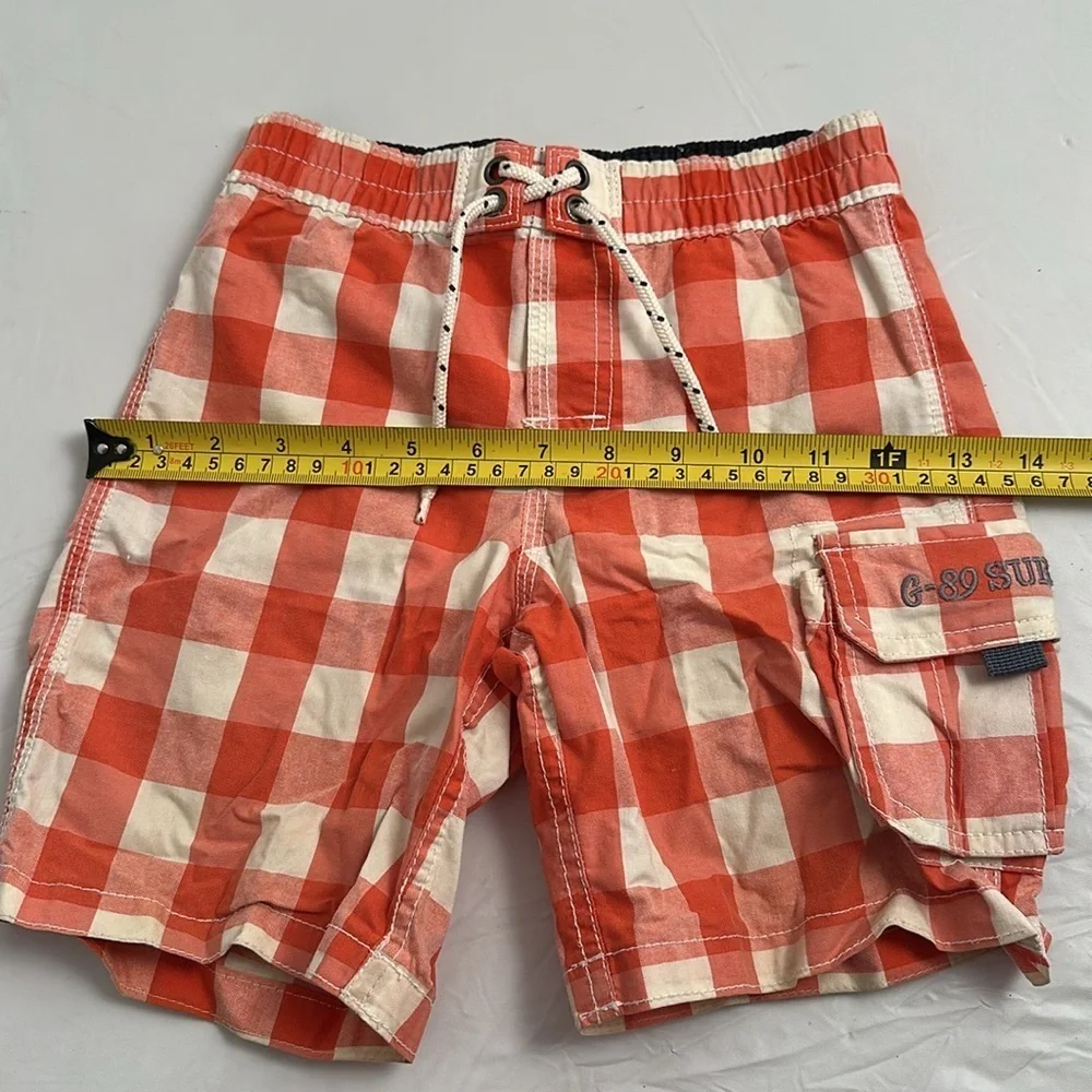 Gap orange and cream gingham checker elastic waist swim trunks